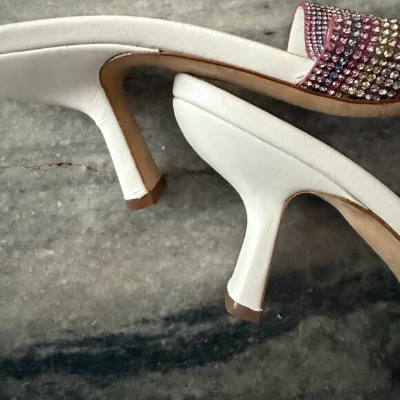 By Far Dylan Crystal Embellished Leather Sandals Square Toe Size 8 - Picture 9 of 14